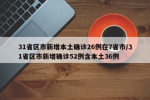 31省区市新增本土确诊26例在7省市/31省区市新增确诊52例含本土36例